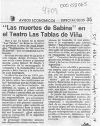 "Las Muertes de Sabina" en el Teatro Las Tablas de Viña  [artículo].