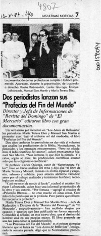 Dos periodistas lanzan sus "Profecías del fin del mundo"  [artículo].