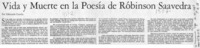 Vida y muerte en la poesía de Róbinson Saavedra