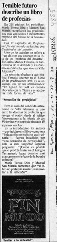Temible futuro describe un libro de profecías  [artículo].