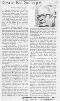 Desde Río Gallegos  [artículo] Marino Muñoz Lagos.