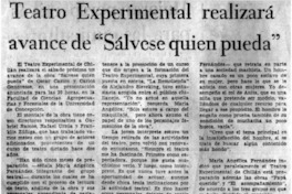 Teatro Experimental realizará avance de "Sálvese quien pueda"