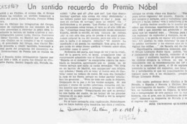 Un sentido recuerdo del Premio Nóbel  [artículo] José Victorino Quilodrán.