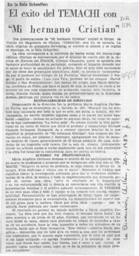 El éxito del TEMACHI con "Mi hermano Cristián"  [artículo].