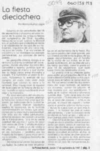 La fiesta dieciochera  [artículo] Marino Muñoz Lagos.