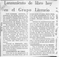 Lanzamiento de libro hoy en el Grupo Literario  [artículo].