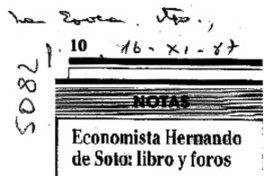 Economista Hernando de Soto, libro y foros  [artículo].