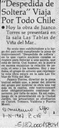 "Despedida de soltera" viaja por todo Chile  [artículo].