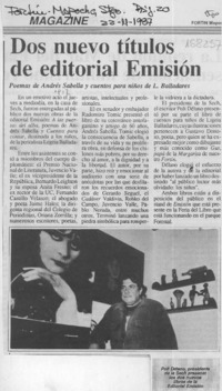 Dos nuevos títulos de editorial Emisión  [artículo].