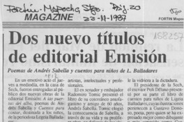 Dos nuevos títulos de editorial Emisión  [artículo].