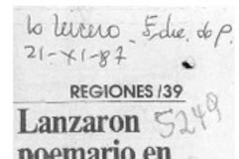 Lanzaron poemario en FEXPO '87  [artículo] Héctor Suazo.