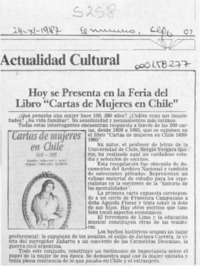 Hoy se presenta en la Feria del libro "Cartas de mujeres en Chile"  [artículo].