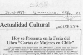 Hoy se presenta en la Feria del libro "Cartas de mujeres en Chile"  [artículo].