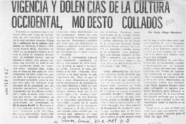 Vigencia y dolencias de la cultura occidental, Modesto Collados  [artículo] Jorge Aliaga Marchant.