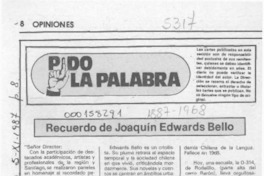 Recuerdo de Joaquín Edwards Bello