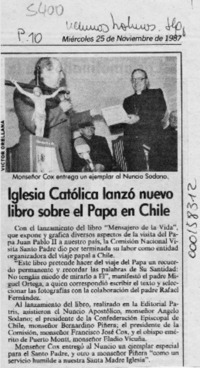 Iglesia Católica lanzó nuevo libro sobre el Papa en Chile  [artículo].