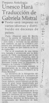UNESCO hará traducción de Gabriela Mistral
