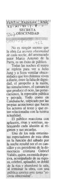 Secreta obscenidad  [artículo].