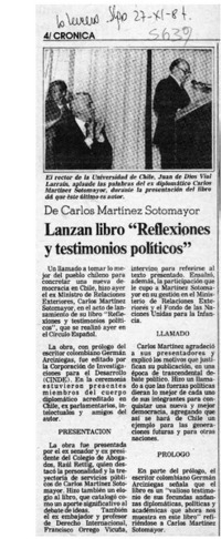 Lanzan libro "Reflexiones y testimonios políticos"  [artículo].