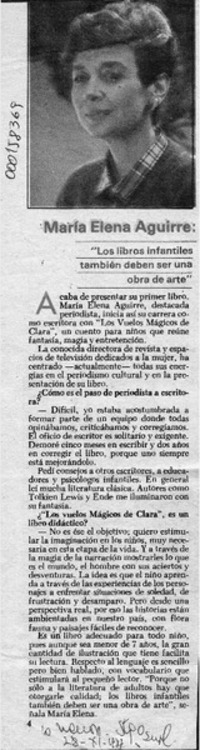 María Elena Aguirre, "Los libros infantiles también deben ser una obra de arte"  [artículo].