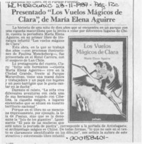 Presentado "Los vuelos mágicos de Clara", de María Elena Aguirre  [artículo].