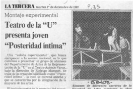Teatro de la "U" presenta joven "Posteridad íntima"  [artículo].