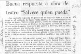 Buena respuesta a obra de teatro "Sálvese quien pueda"