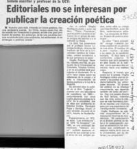 Editoriales no se interesan por publicar la creación poética  [artículo].