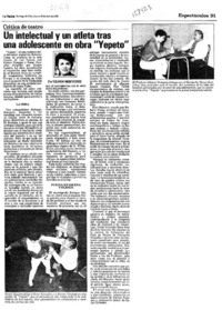 Un intelectual y un atleta tras una adolescente en obra "Yepeto"  [artículo] Yolanda Montecinos.