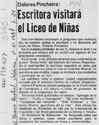 Escritora visitará el Liceo de Niñas  [artículo].