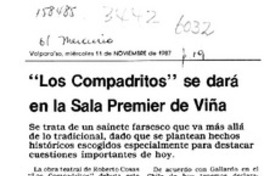 "Los Compadritos" se dará en la sala Premier de Viña  [artículo].