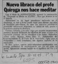 Nuevo libraco del profe Quiroga nos hace meditar  [artículo].