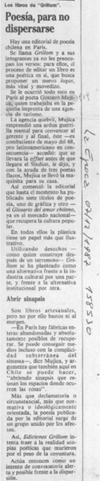 Poesía, para no dispersarse  [artículo].