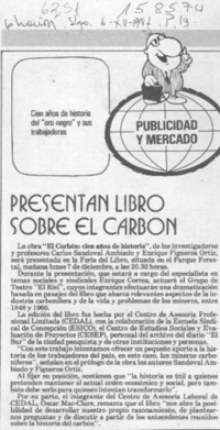 Presentan libro sobre el carbón  [artículo].