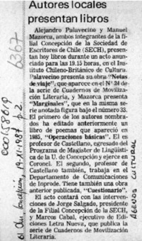 Autores locales presentan libros  [artículo].