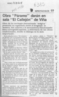 Obra "Páramo" darán en sala "El Callejón" de Viña  [artículo].