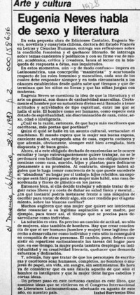Eugenia Neves habla de sexo y literatura  [artículo] Isabel Barrientos Díaz.