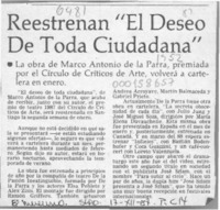 Reestrenan "El deseo de toda ciudadana"  [artículo].