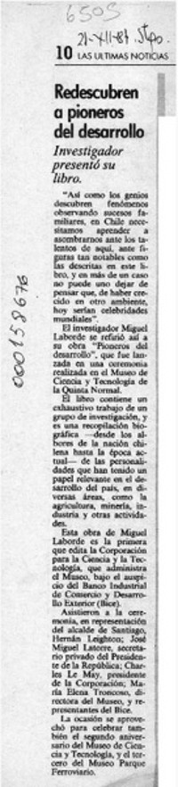 Redescubren a pioneros del desarrollo  [artículo].