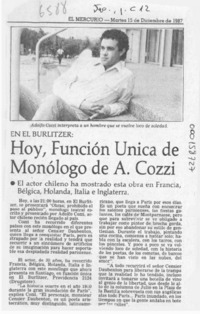 Hoy, función única de monólogo de A. Cozzi  [artículo].