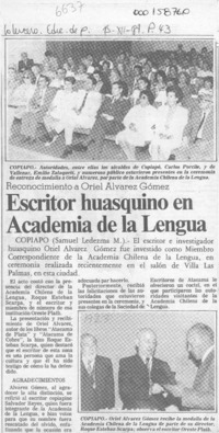 Escritor huasquino en Academia de la Lengua  [artículo] Samuel Ledezma M.