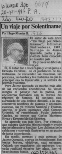 Un viaje por Solentiname  [artículo] Hugo Montes B.