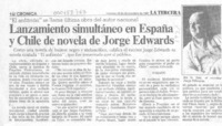 Lanzamiento simultáneo en España y Chile de novela de Jorge Edwards