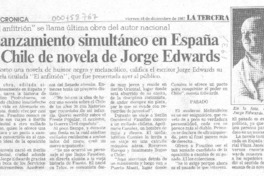 Lanzamiento simultáneo en España y Chile de novela de Jorge Edwards