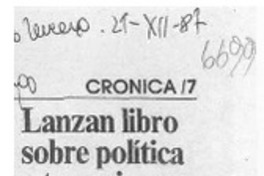 Lanzan libro sobre política y terrorismo  [artículo].