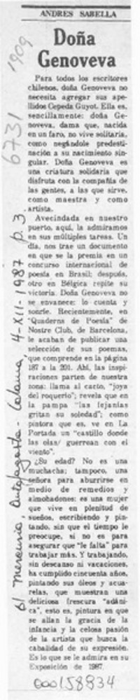 Doña Genoveva  [artículo] Andrés Sabella.