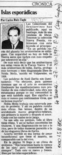 Islas esporádicas  [artículo] Carlos Ruiz Tagle.