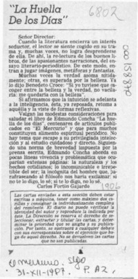 "La huella de los días"  [artículo] Carlos Fortín Gajardo.