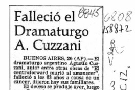 Falleció el dramaturgo A. Cuzzani  [artículo]