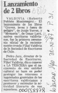 Lanzamiento de 2 libros  [artículo] Roberto Poblete Montenegro.